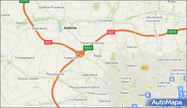 mapa Barak gmina Jastków, Barak gmina Jastków na mapie Targeo