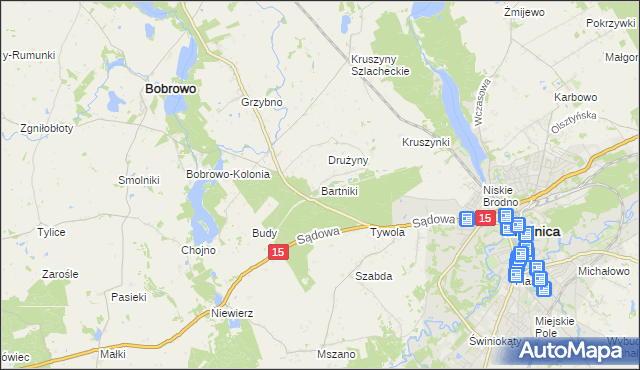 mapa Bartniki gmina Brodnica, Bartniki gmina Brodnica na mapie Targeo