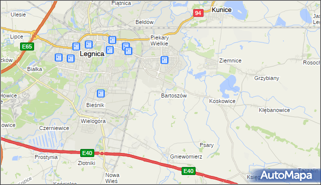 mapa Bartoszów gmina Legnickie Pole, Bartoszów gmina Legnickie Pole na mapie Targeo