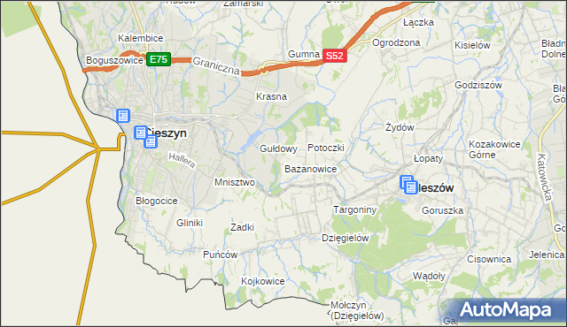 mapa Bażanowice, Bażanowice na mapie Targeo