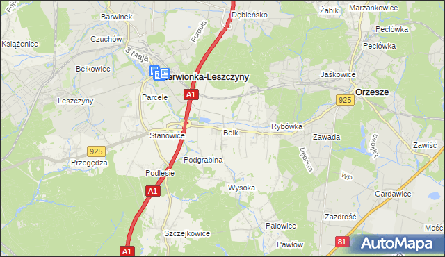 mapa Bełk gmina Czerwionka-Leszczyny, Bełk gmina Czerwionka-Leszczyny na mapie Targeo