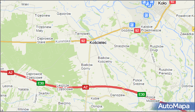 mapa Białków Kościelny, Białków Kościelny na mapie Targeo