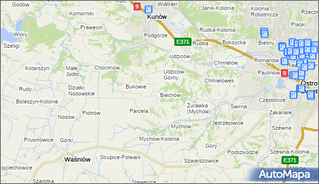 mapa Biechów gmina Kunów, Biechów gmina Kunów na mapie Targeo