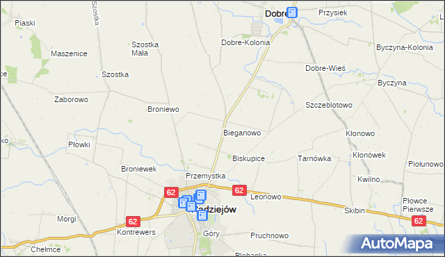 mapa Bieganowo gmina Radziejów, Bieganowo gmina Radziejów na mapie Targeo