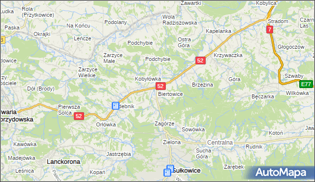 mapa Biertowice, Biertowice na mapie Targeo