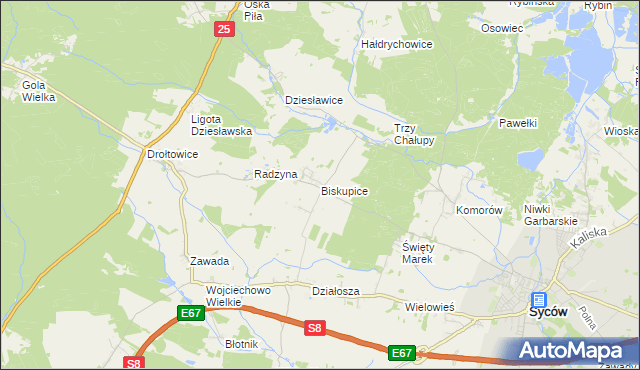 mapa Biskupice gmina Syców, Biskupice gmina Syców na mapie Targeo
