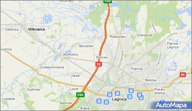 mapa Bobrów gmina Miłkowice, Bobrów gmina Miłkowice na mapie Targeo