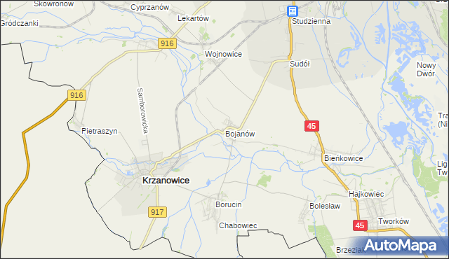 mapa Bojanów gmina Krzanowice, Bojanów gmina Krzanowice na mapie Targeo