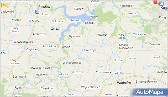 mapa Boleszyn gmina Waśniów, Boleszyn gmina Waśniów na mapie Targeo