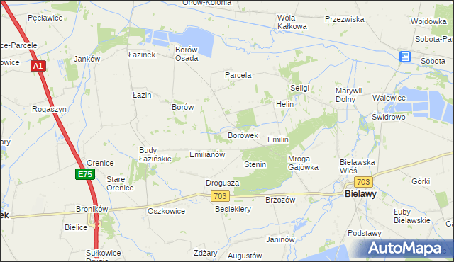 mapa Borówek gmina Bielawy, Borówek gmina Bielawy na mapie Targeo