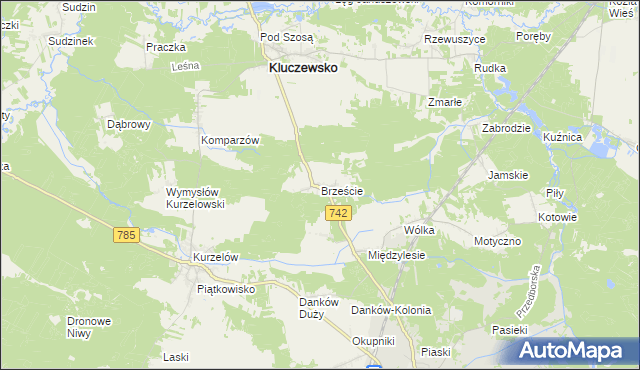 mapa Brzeście gmina Kluczewsko, Brzeście gmina Kluczewsko na mapie Targeo