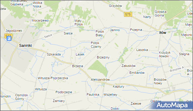 mapa Brzeziny gmina Sanniki, Brzeziny gmina Sanniki na mapie Targeo