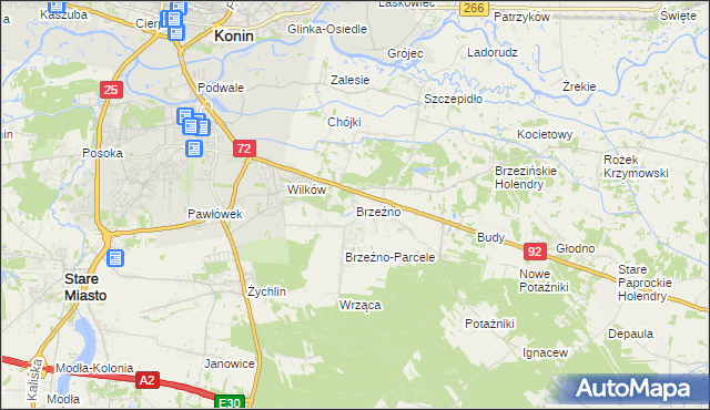 mapa Brzeźno gmina Krzymów, Brzeźno gmina Krzymów na mapie Targeo