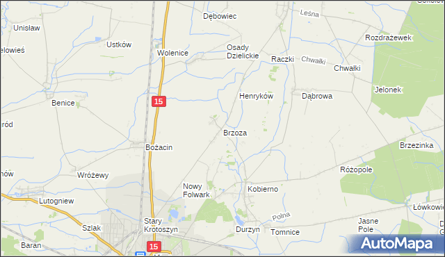 mapa Brzoza gmina Krotoszyn, Brzoza gmina Krotoszyn na mapie Targeo