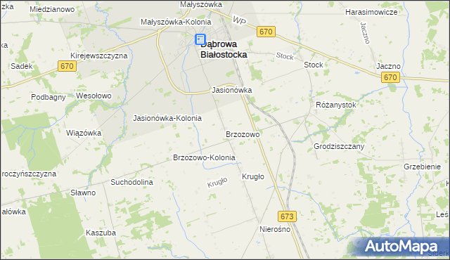 mapa Brzozowo gmina Dąbrowa Białostocka, Brzozowo gmina Dąbrowa Białostocka na mapie Targeo