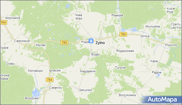 mapa Bugaj gmina Żytno, Bugaj gmina Żytno na mapie Targeo