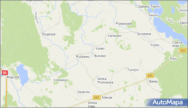 mapa Bukowo gmina Rajgród, Bukowo gmina Rajgród na mapie Targeo