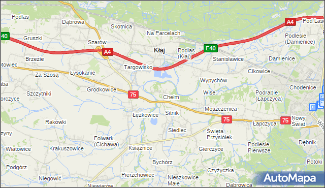 mapa Chełm gmina Bochnia, Chełm gmina Bochnia na mapie Targeo