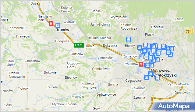 mapa Chmielów gmina Bodzechów, Chmielów gmina Bodzechów na mapie Targeo