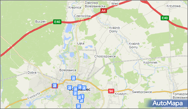 mapa Chościszowice, Chościszowice na mapie Targeo