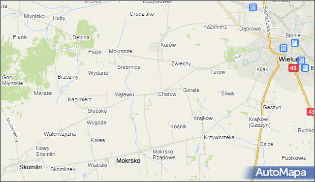 mapa Chotów gmina Mokrsko, Chotów gmina Mokrsko na mapie Targeo