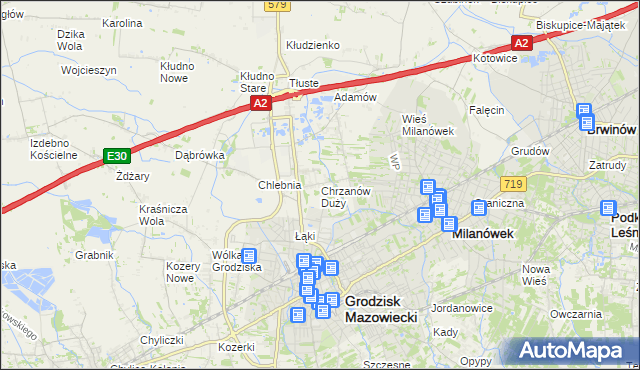 mapa Chrzanów Duży, Chrzanów Duży na mapie Targeo