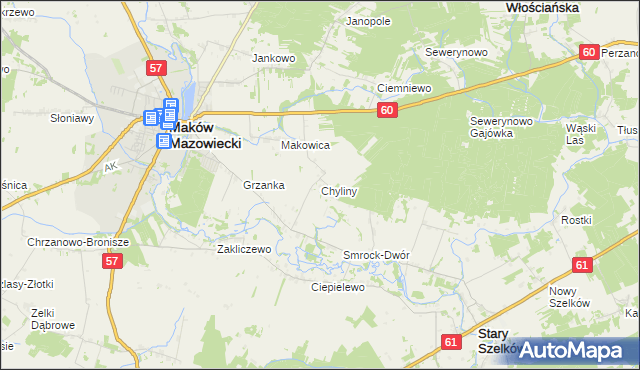 mapa Chyliny gmina Szelków, Chyliny gmina Szelków na mapie Targeo