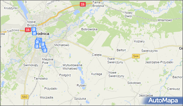 mapa Cielęta, Cielęta na mapie Targeo