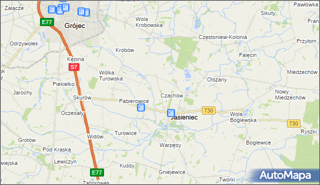 mapa Czachów gmina Jasieniec, Czachów gmina Jasieniec na mapie Targeo