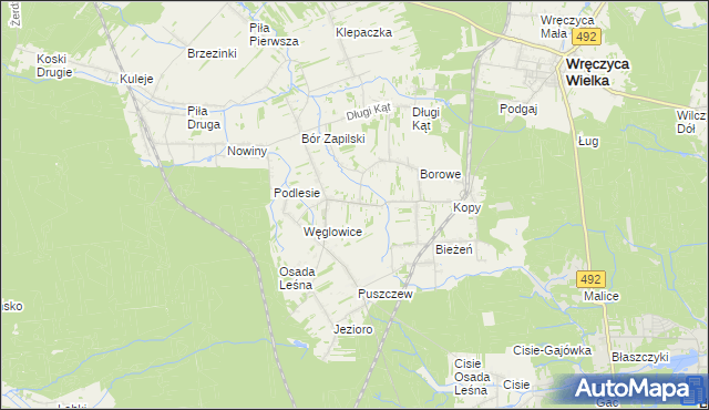 mapa Czarna Wieś gmina Wręczyca Wielka, Czarna Wieś gmina Wręczyca Wielka na mapie Targeo