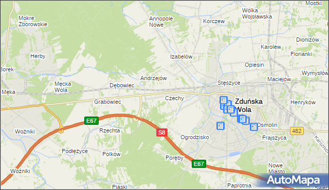 mapa Czechy gmina Zduńska Wola, Czechy gmina Zduńska Wola na mapie Targeo