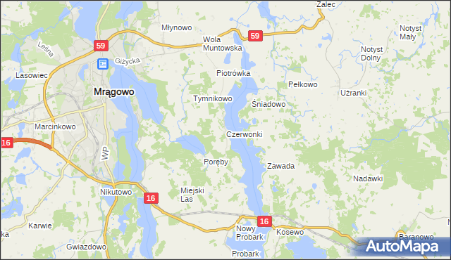 mapa Czerwonki gmina Mrągowo, Czerwonki gmina Mrągowo na mapie Targeo