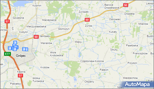 mapa Częstoniew, Częstoniew na mapie Targeo