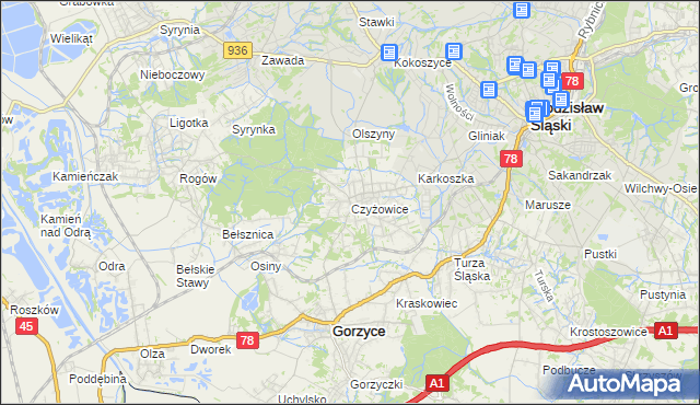 mapa Czyżowice gmina Gorzyce, Czyżowice gmina Gorzyce na mapie Targeo