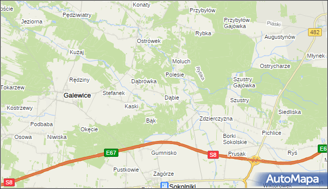 mapa Dąbie gmina Galewice, Dąbie gmina Galewice na mapie Targeo