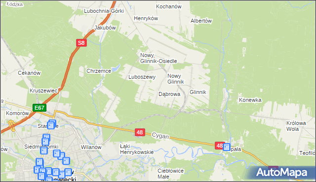 mapa Dąbrowa gmina Lubochnia, Dąbrowa gmina Lubochnia na mapie Targeo