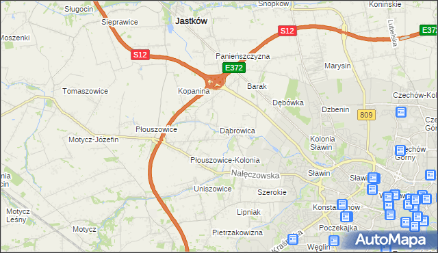 mapa Dąbrowica gmina Jastków, Dąbrowica gmina Jastków na mapie Targeo