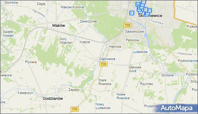 mapa Dąbrowice gmina Maków, Dąbrowice gmina Maków na mapie Targeo