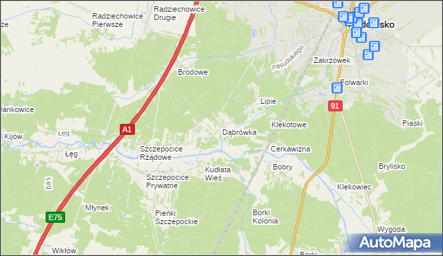 mapa Dąbrówka gmina Radomsko, Dąbrówka gmina Radomsko na mapie Targeo