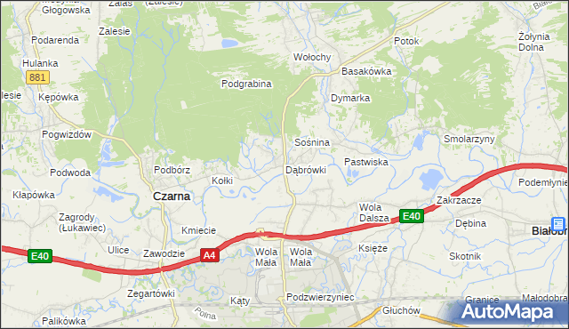 mapa Dąbrówki gmina Czarna, Dąbrówki gmina Czarna na mapie Targeo