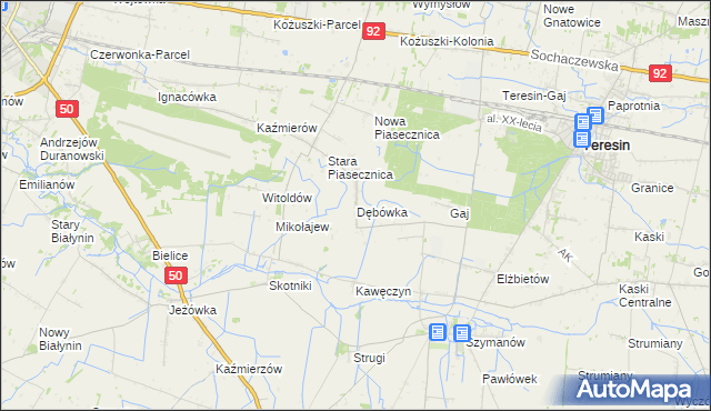 mapa Dębówka gmina Teresin, Dębówka gmina Teresin na mapie Targeo