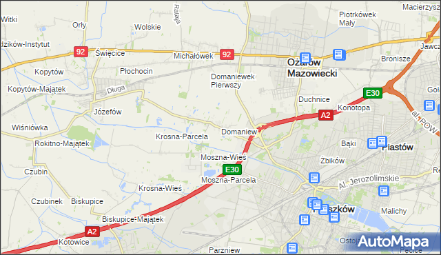 mapa Domaniew gmina Brwinów, Domaniew gmina Brwinów na mapie Targeo