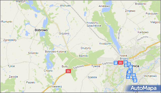 mapa Drużyny gmina Bobrowo, Drużyny gmina Bobrowo na mapie Targeo