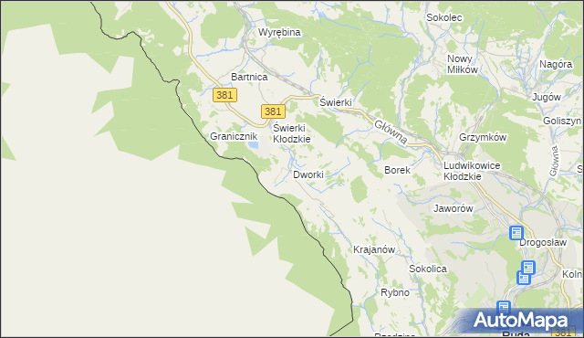 mapa Dworki gmina Nowa Ruda, Dworki gmina Nowa Ruda na mapie Targeo