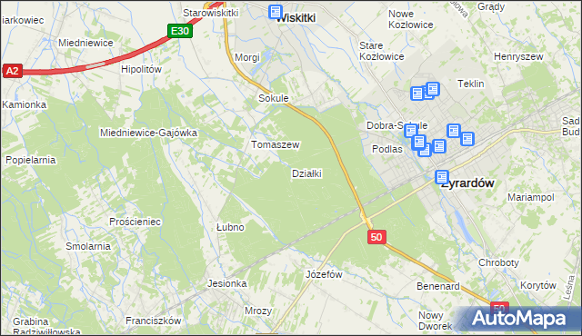 mapa Działki gmina Wiskitki, Działki gmina Wiskitki na mapie Targeo