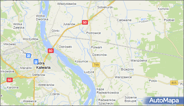 mapa Dziecinów gmina Sobienie-Jeziory, Dziecinów gmina Sobienie-Jeziory na mapie Targeo