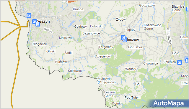 mapa Dzięgielów, Dzięgielów na mapie Targeo