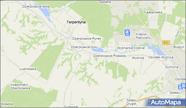 mapa Dzierzkowice-Podwody, Dzierzkowice-Podwody na mapie Targeo