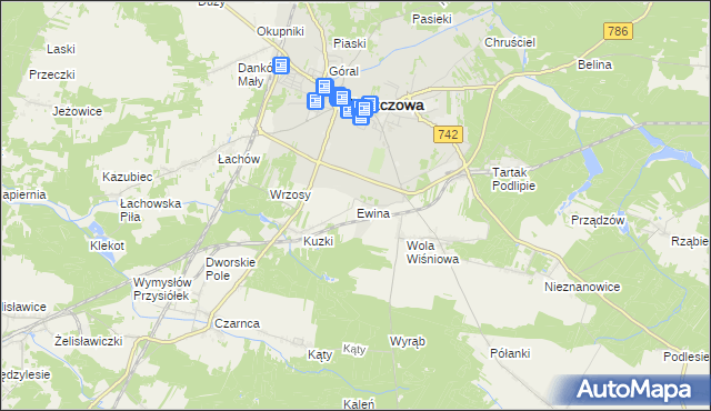 mapa Ewina gmina Włoszczowa, Ewina gmina Włoszczowa na mapie Targeo