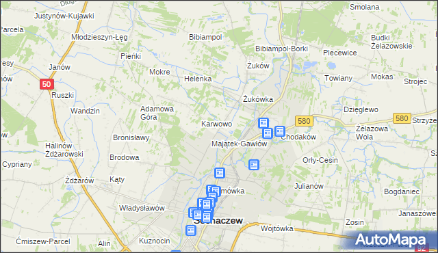 mapa Gawłów gmina Sochaczew, Gawłów gmina Sochaczew na mapie Targeo